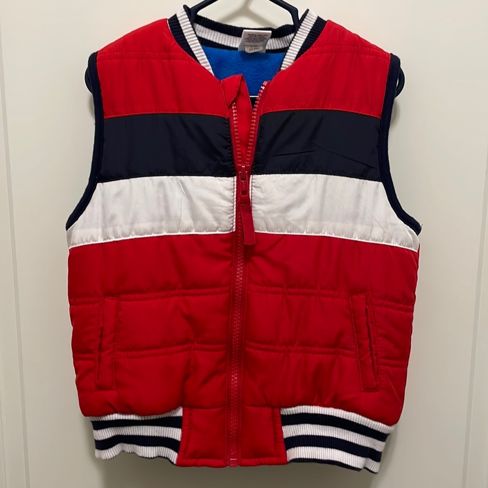 Okie Dokie full zipper vest red/white/blue fleece lined size 4T